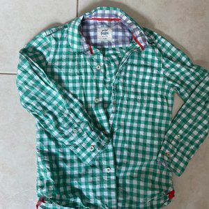 Mini Boden Green Mini Check Plaid Button Up Boy’s Shirt